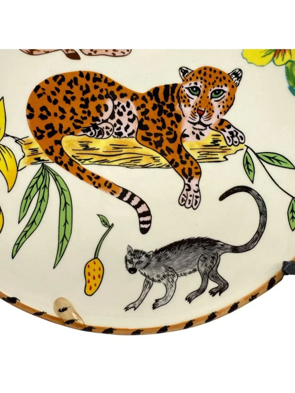 Lynn Chase Jungle Jubilee Salad Dessert Plate Ceramic Handpainted Leopard Parrot